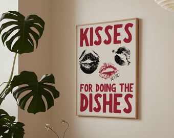 Kisses for Dishes Print: Funny Retro Kitchen Art (Digital Download)