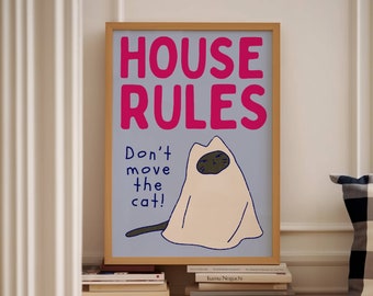 Funny Cat 'House Rules' Art Print: Cat Mom Gift (Digital Download)