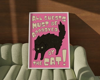 Black Cat Art Print, Cat Print Digital, Funny Cat Poster, Cat Gifts for Cat Owners, Pink Cat Poster, Printable Wall Art, Kitchen Cat Print
