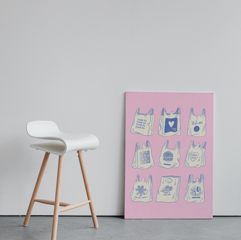 Pink Trendy Shopping Bag Wall Print Retro Wall Decor Digital Etsy