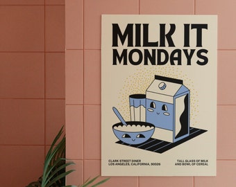 Milk It Mondays Wall Print, Kitchen Art Print, Breakfast Food Print, Digital Download Prints, Large Printable Art, Prints téléchargeables
