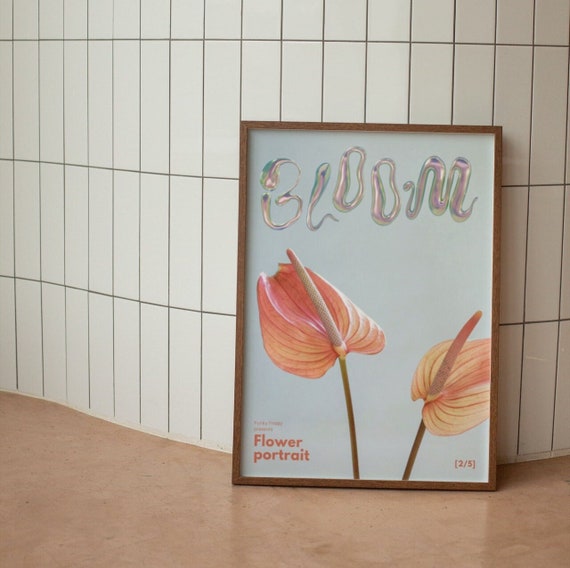 Bloom Flower Wall Print: 3D Chrome Dorm Room Poster (Digital Download)