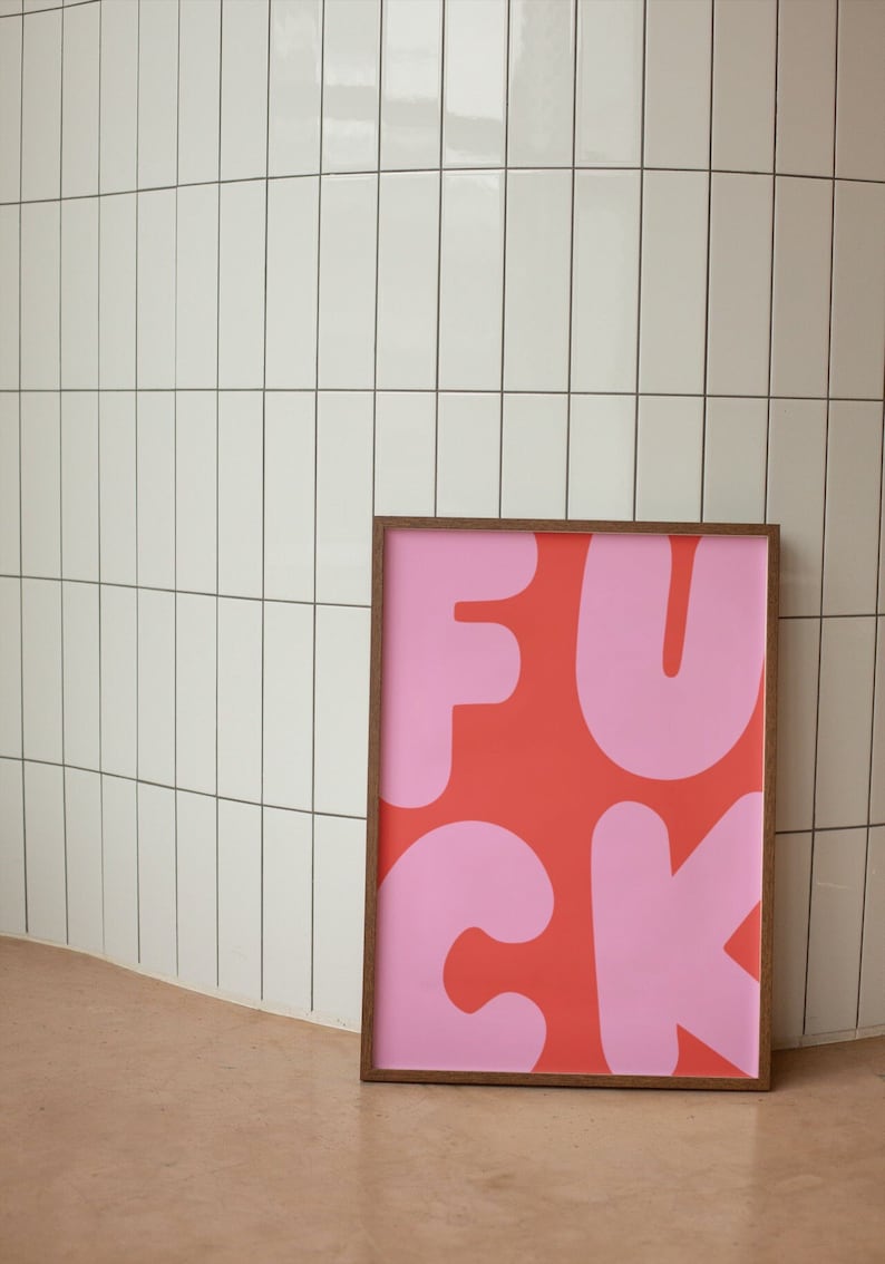 F*ck Wall Art, Funny Wall Print, Pastel Pink Poster, Digital Download Prints, Large Printable Art, Downloadable prints, Preppy Wall Art image 1