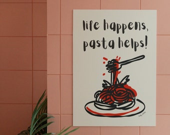 Pasta-Wanddruck, Spaghetti-Kunstdruck, Pasta-Liebhaber-Geschenk, italienisches Essen digitaler Download-Drucke, große druckbare Kunst, herunterladbare Drucke