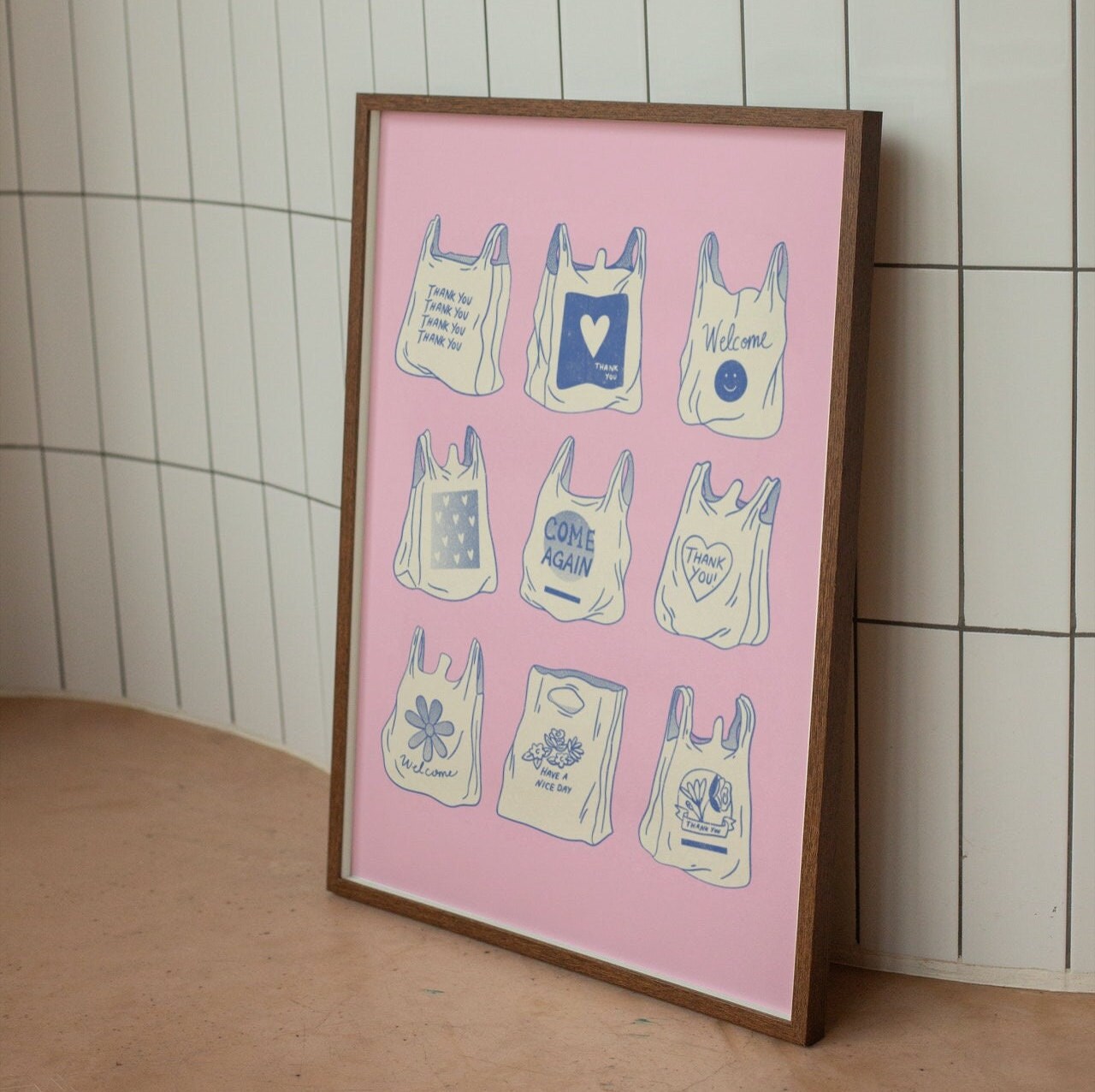 Pink Trendy Shopping Bag Wall Print Retro Wall Decor Digital Etsy