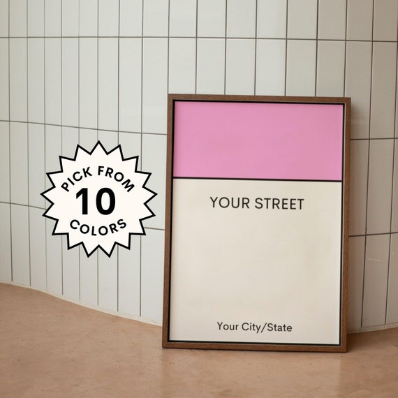 Custom Street Name Wall Print, Custom Monopoly Wall Art, Personalised Gift Housewarming, Road Name Digital Download Print, Large Printable