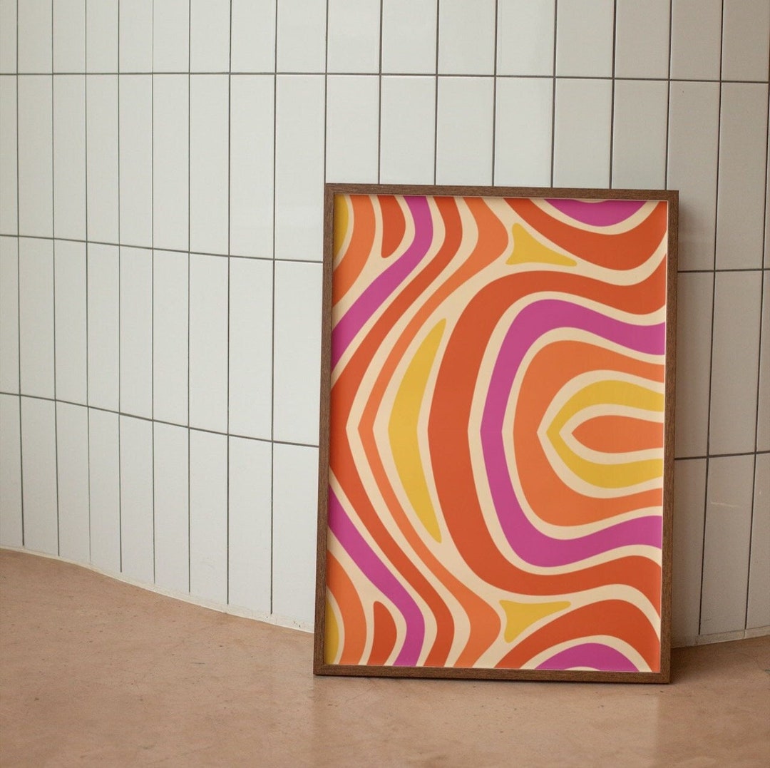 Groovy Wavy Wall Print, Colourful Marbled Wall Art, Funky Wall Decor, Digital Download Prints