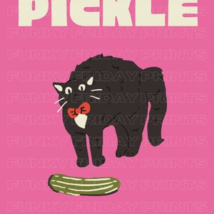 Black Cat Digital Wall Art Print, Funny Cat Poster, Cute Kitten Illustration, Cat Lover Gift, Pink Cat Poster, Cat Wall Decor, Pickle image 4