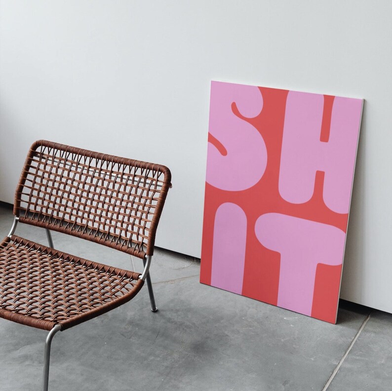 Sht Wall Print Pink Bathroom Wall Decor Funny Restroom Wall Etsy