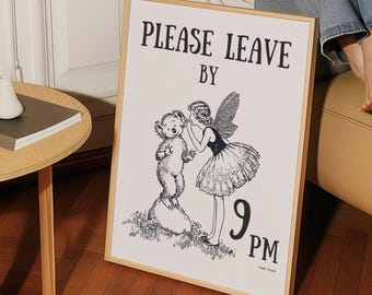 Funny Bathroom Poster: Please Leave by 9PM - Minimalist Dorm Decor (Digital Download)