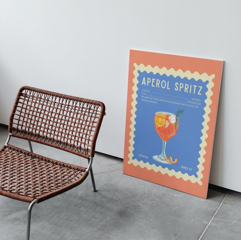 Aperol Spritz Wall Print, Trendy Cocktail Wall Decor, Bar cart Digital Download Print, Kitchen Downloadable Prints, Large Printable Art image 7