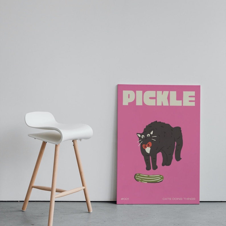 Black Cat Digital Wall Art Print, Funny Cat Poster, Cute Kitten Illustration, Cat Lover Gift, Pink Cat Poster, Cat Wall Decor, Pickle image 7