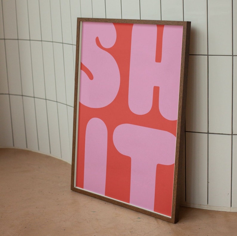 Sht Wall Print Pink Bathroom Wall Decor Funny Restroom Wall Etsy