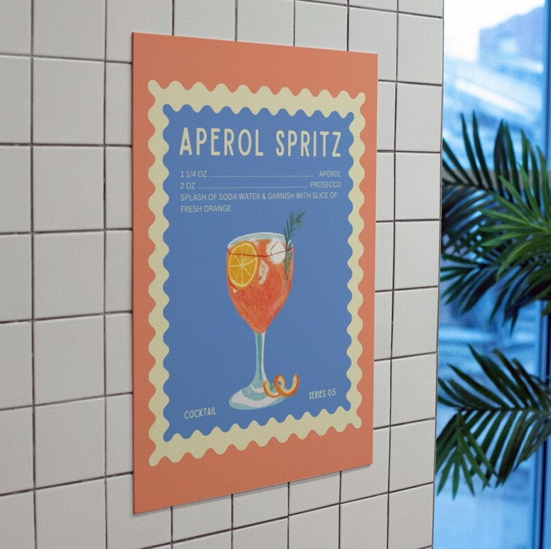 Aperol Spritz Wall Print, Trendy Cocktail Wall Decor, Bar cart Digital Download Print, Kitchen Downloadable Prints, Large Printable Art image 4