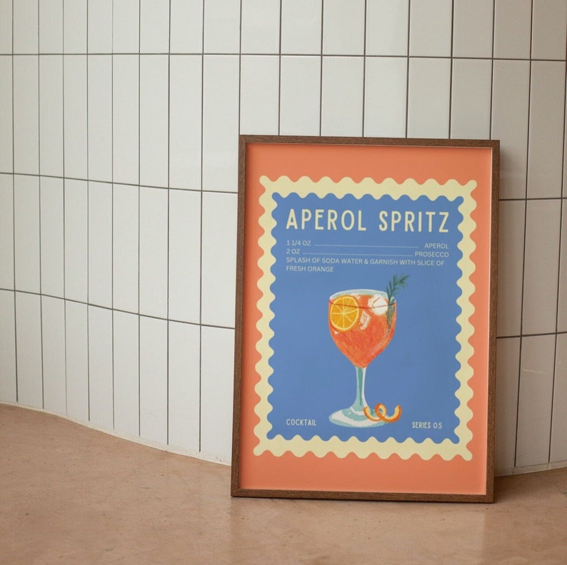 Aperol Spritz Wall Print, Trendy Cocktail Wall Decor, Bar cart Digital Download Print, Kitchen Downloadable Prints, Large Printable Art image 1