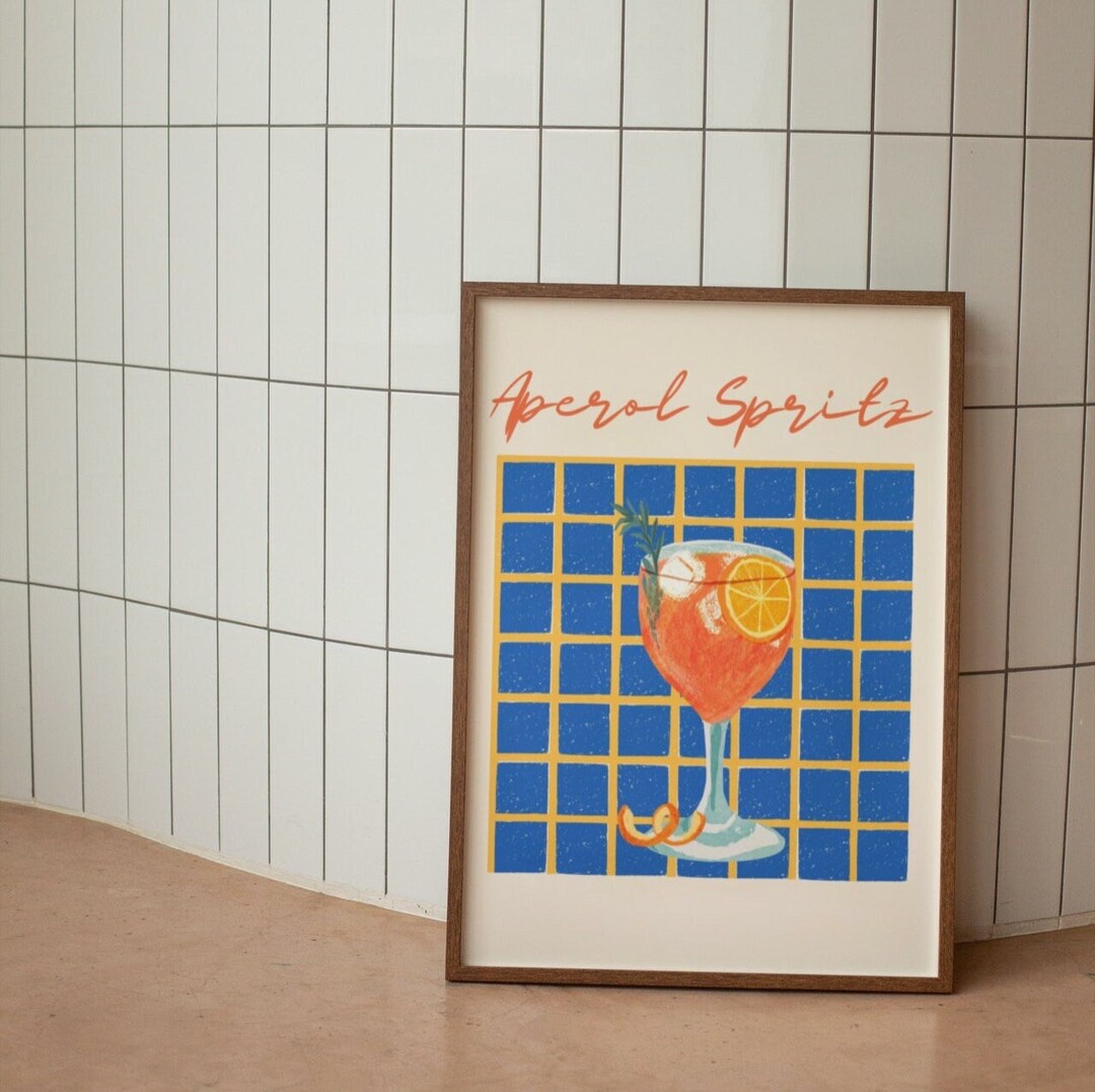 Aperol Spritz Cocktail Print, Retro Wall Decor, Bar Cart Digital ...