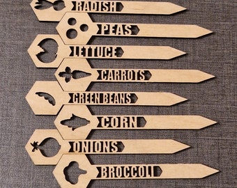 Laser Cut plywood plant / vegetable / garden markers, plant labels  plant markers plant stakes