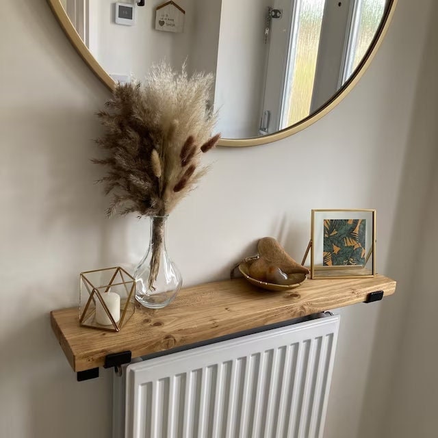 Handmade Rustic Reclaimed Solid Pine Timber Radiator Shelf With