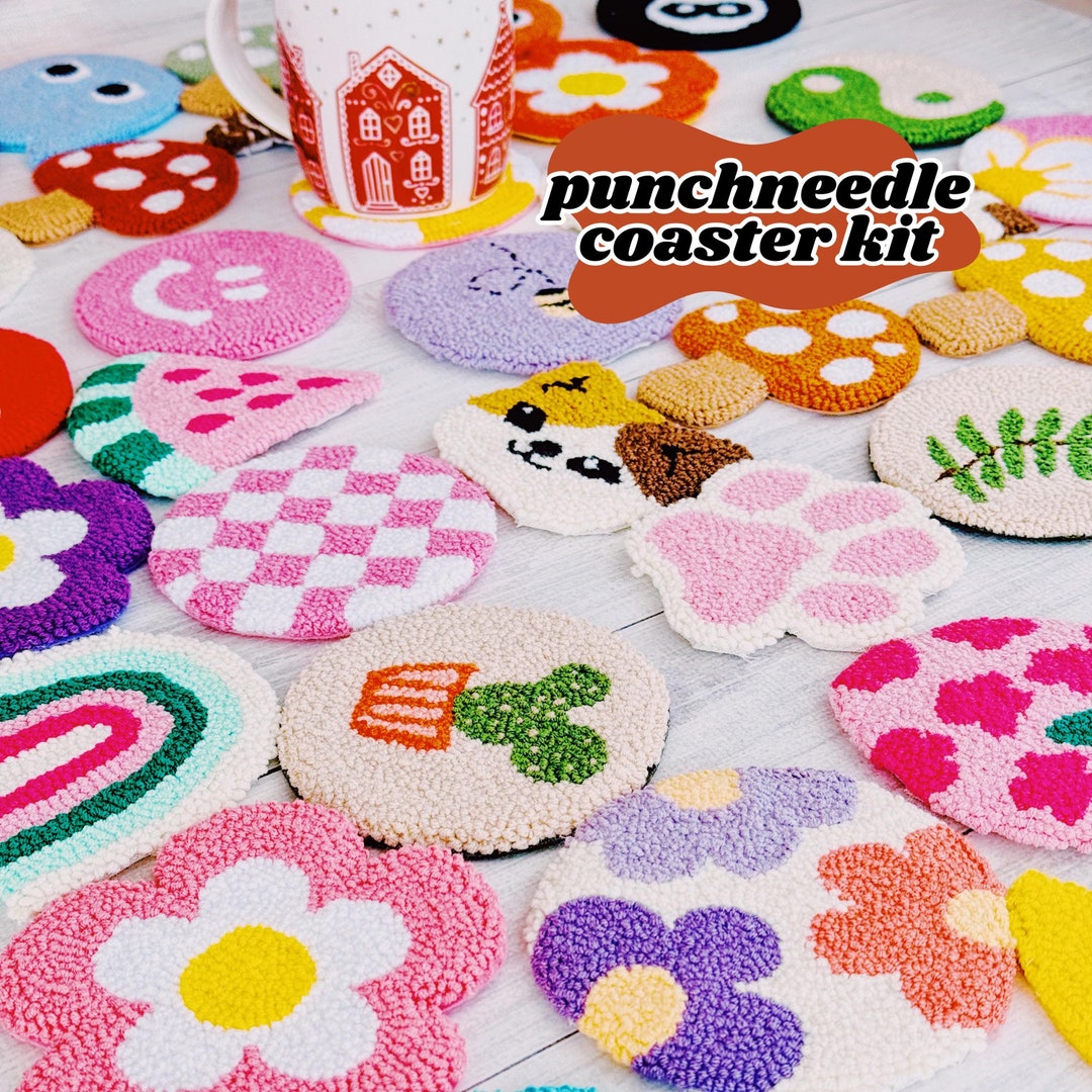 Diy Punch Needle Coaster Kit 4 Pcs / Tufting Coaster Kit/punch Needle ...