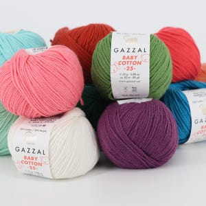 Gazzal baby Cotton, 25 gr cotton yarn, Knitting Yarn, crochet yarn, baby yarn, hypoallergenic yarn, gazzal, punch needle yarn, baby cotton