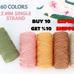 Hilo de algodón de una sola hebra de 2 mm/328 pies - 110 yardas - 100 m de cordón de macramé de 250 gr/Hilo de macramé/Cuerda de macramé/100 % algodón/Cordón supersuave