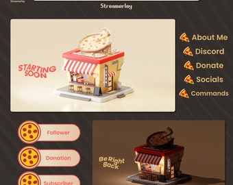 Cozy Pizza Shop Complete Animated Stream Overlay Package | Twitch Bundle | Cozy | Day & Night | Food | Cute and Chill |