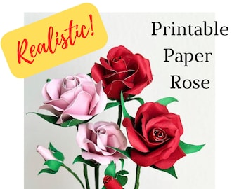 Pappersrosmall, utskrivbar rosmall, pappersblommall, bröllopsbukett av papper, utskrivbar blomma, realistisk ros, mors dag