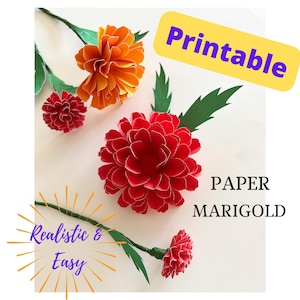 Printable paper marigold, PDF printable flowers, wedding paper bouquet, spring paper flower, paper marigolds, DIY Paper marigold, Mother Day