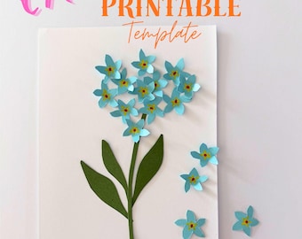 Enkel gör-det-själv 2D-pappersmall för förgätmigej, gör-det-själv 2D-pappersmall, utskrivbart pappersblommönster, enkel att klippa ut och klippa väggdekorationer med blommor