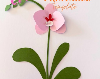 Enkel gör-det-själv 2D-mall för orkidéblomma i papper, gör-det-själv 2D-mall för pappersblomma, utskrivbart mönster för pappersblomma, enkel att klippa ut och klippa väggdekorationer med blommor