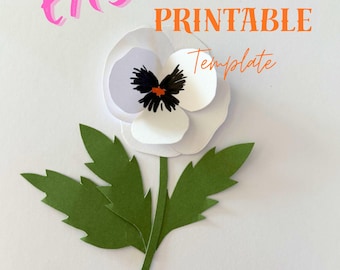 Enkel gör-det-själv 2D-mall för penséblomma i papper, gör-det-själv 2D-mall för pappersblomma, utskrivbart mönster för pappersblommor, östlig blommig väggdekoration