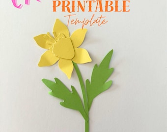 Enkel gör-det-själv 2D-pappersmall för påskliljablomma, gör-det-själv 2D-pappersmall, utskrivbart pappersblommönster, enkel att klippa ut och klippa väggdekorationer med blommor