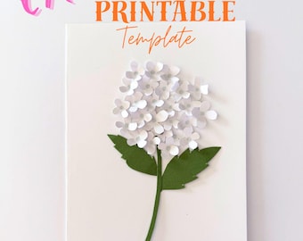 Enkel gör-det-själv 2D-pappershortensiablommall, gör-det-själv 2D-pappersblommall, utskrivbart pappersblommönster, enkel att klippa ut blommig väggdekoration