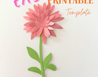 Enkel gör-det-själv 2D-mall för dahliablomma i papper, gör-det-själv 2D-mall för pappersblomma, utskrivbart mönster för pappersblomma, enkel att klippa ut och klippa väggdekorationer med blommor