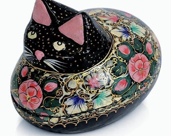 Hand Painted Cat Shaped Trinket Box