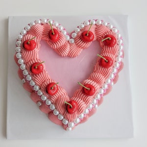 Heart fake cake with pearls and cherries image 4