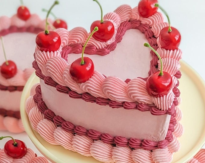 Cherry Fake Cake Sculpture, Heart Fake Cake