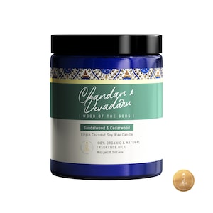 Meditation Candle Sandal and Cedarwood Virgin Coconut Soy Wax | Organic Fragrance Oil, Wooden Wick | Chandan & Devadaru | &quot;Wood of the Gods&quot;