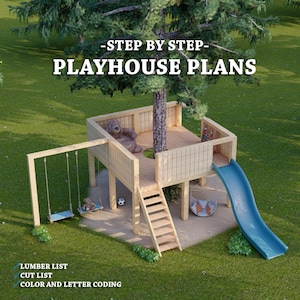 Plannen voor speelhuisjes | Speeltuin met schommel en glijbaan | Digitale download | Doe-het-zelf met directe downloads - pdf