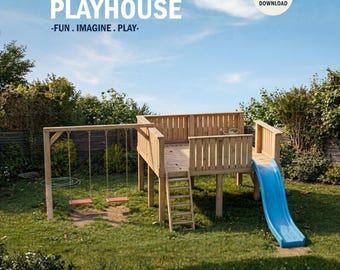 Spielhauspläne | Spielplatz mit Schaukel und Rutsche | Digitaler Download | Selbstbau mit Sofort-Download – PDF