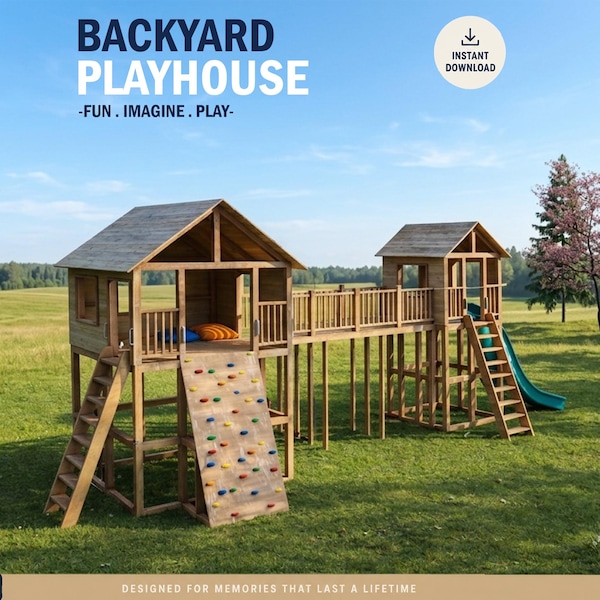 Backyard Playhouse Plans | DIY Elevated Wooden Playground PDF