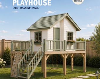 Playhouse Plans for Kids, Wooden Garden house Plan Step by Step, Do it Yourself with the Digital Downloading Files