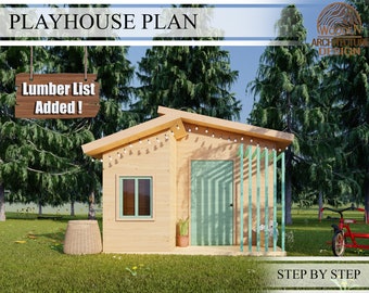 Playhouse Build  Plans for Garden, Modern Wooden Playhouse Plan, Do It Yourself with the  Digital Downloading Files