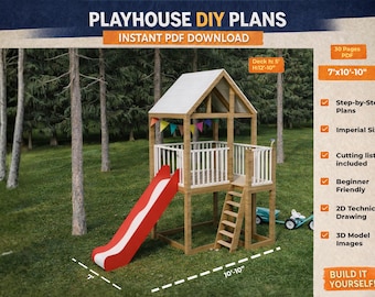 DIY Wooden Playhouse Plans with Slide | Backyard Kids Treehouse | Step-by-Step PDF Plans
