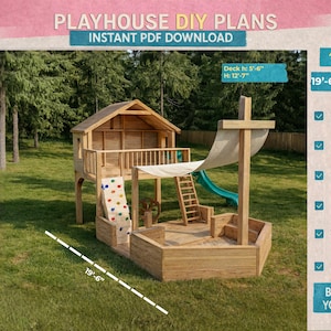Pirate Ship Playhouse DIY Plans | Outdoor Wooden Play Structure with Climbing Wall and Slide