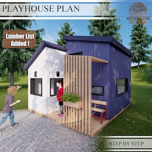 Vintage Playhouse Build Plans for Kids, Modern Cottage Playhouse Plan , Do It Yourself with Digital downloads image 1