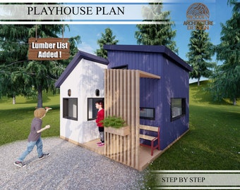 Vintage Playhouse Build Plans for Kids, Modern Cottage  Playhouse Plan  , Do It Yourself with Digital downloads