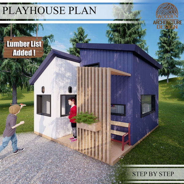 Vintage Playhouse Build Plans for Kids, Modern Cottage  Playhouse Plan  , Do It Yourself with Digital downloads