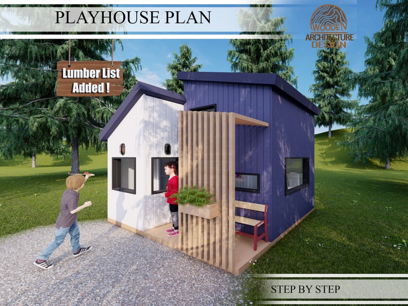 Vintage Playhouse Build Plans for Kids, Modern Cottage Playhouse Plan , Do It Yourself with Digital downloads image 1