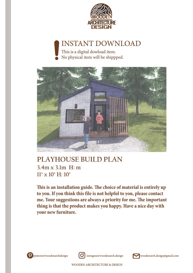 Vintage Playhouse Build Plans for Kids, Modern Cottage Playhouse Plan , Do It Yourself with Digital downloads image 7